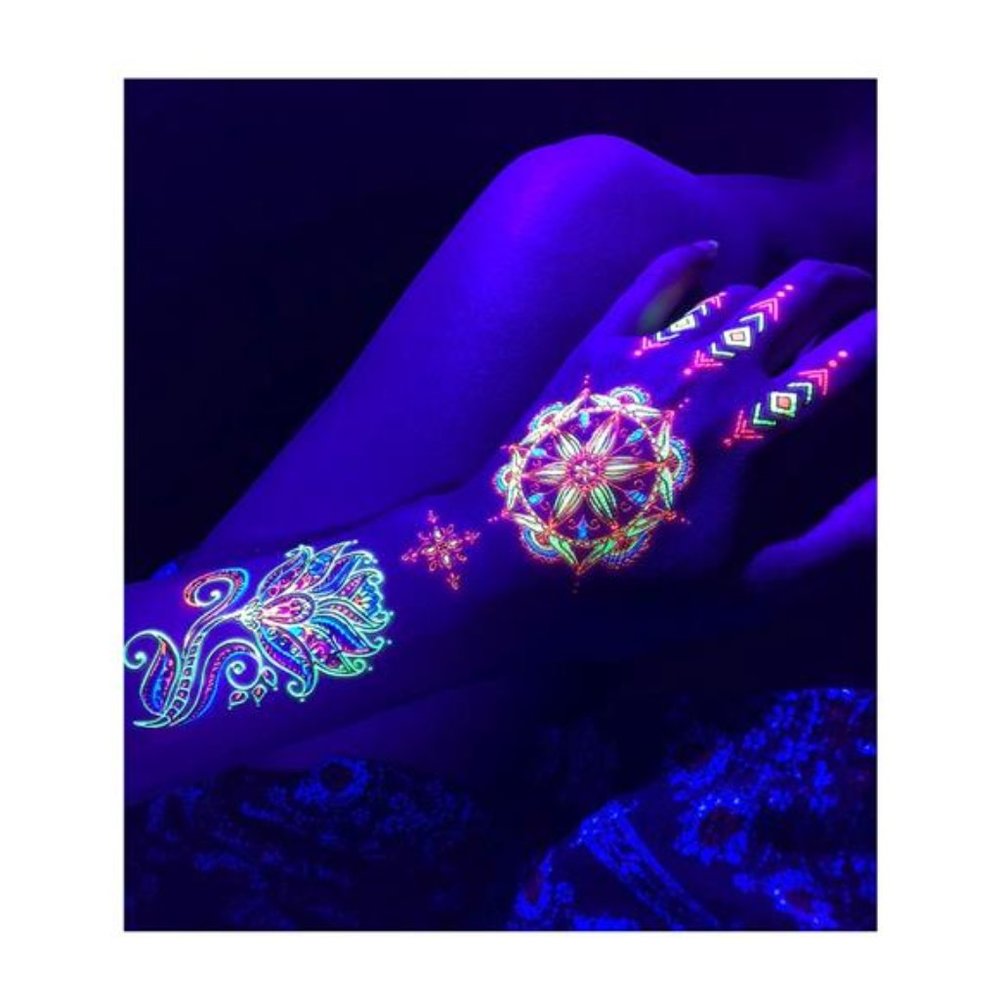 Temporary Tattoos for Glow Party UV Blacklight – 1 Sheet Lotus Floral Body Paint